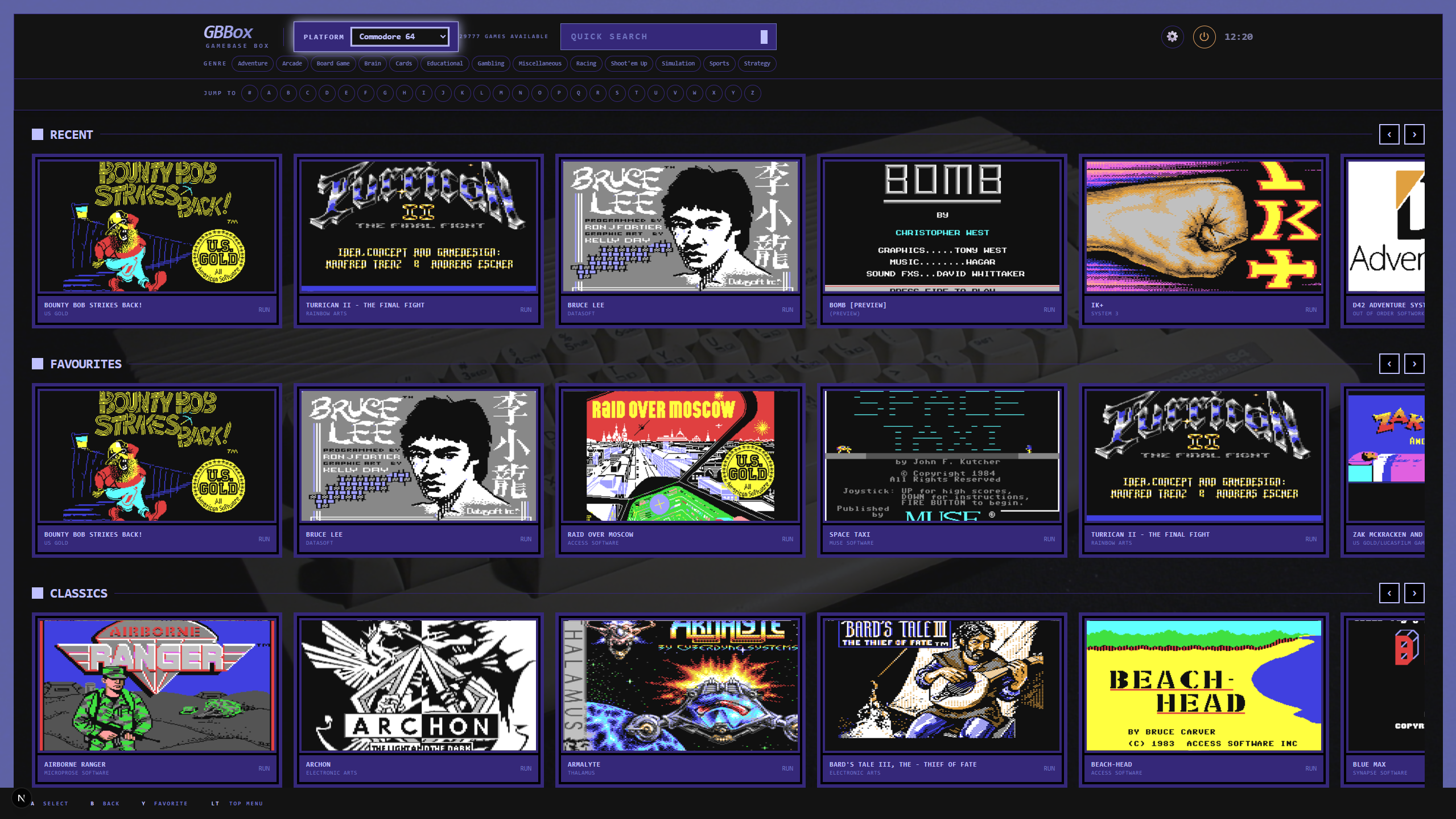 GBBox BigBox rails using the Commodore 64 theme